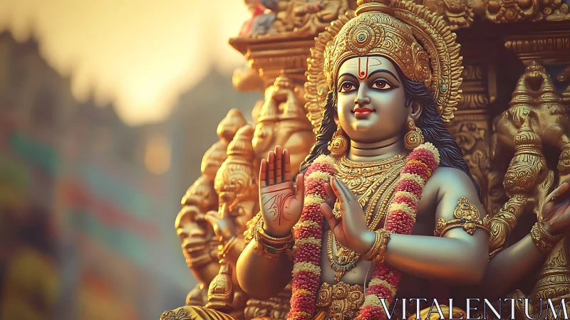 Iconographic close-up of ornate Hindu deity sculpture.