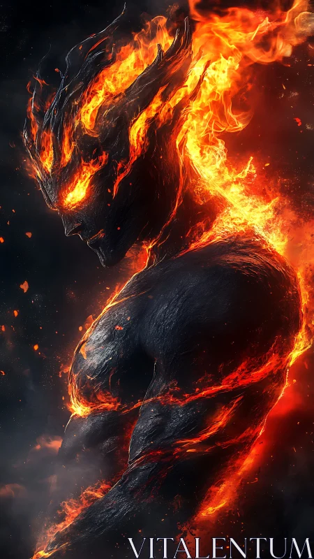 Lava-textured humanoid figure with engulfing flames profile.