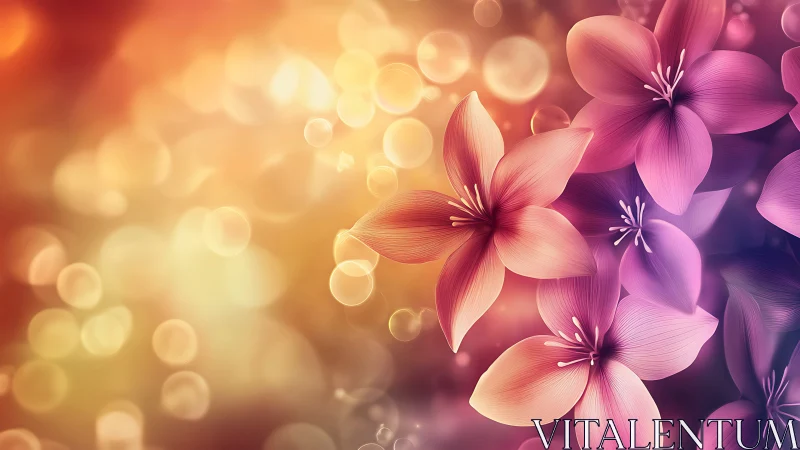 Digital Floral Artwork with Warm Golden Bokeh.