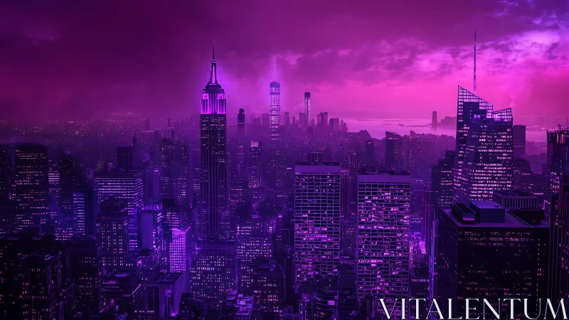 Neon magenta skyline bathes a futuristic city at dusk.