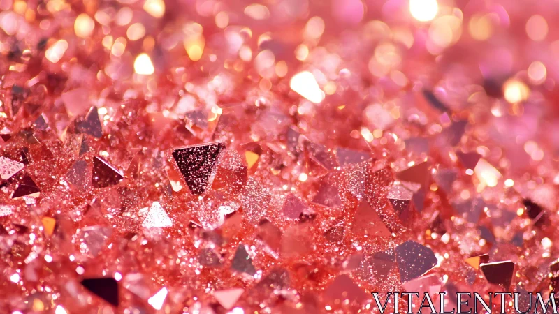 Macro bokeh study of faceted pink glitter shards in motion.