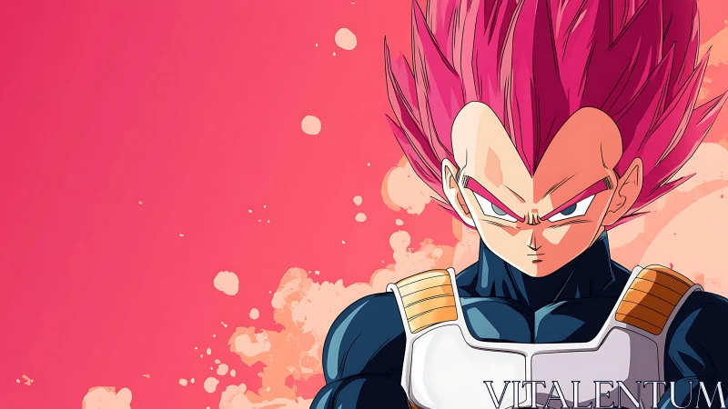 Intense magenta‑haired warrior in stylized anime armor.