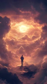 Wanderer Beneath Glowing Skies of Dreamy Starlit Clouds.