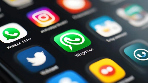 Smartphone screen with messaging and social media icons.