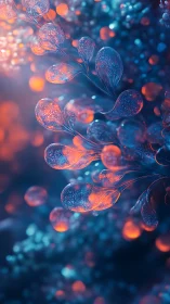 Nebulous coral droplets drift like glowing cells in twilight