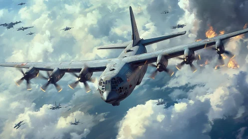 Titan sky convoy carving thunderpaths through war-torn clouds.