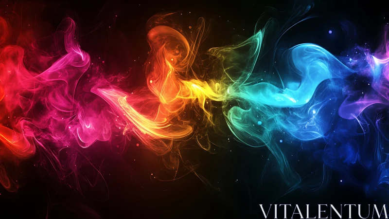 Chromatic energy plumes merging across dark voidscape.