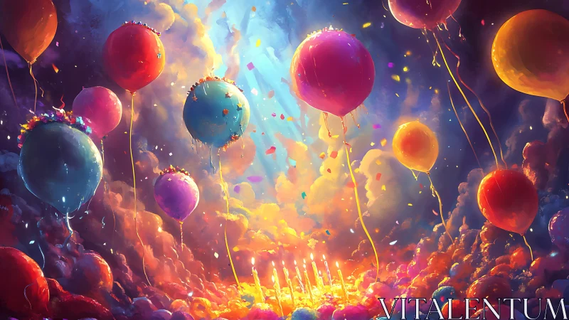 Celestial Balloons Ascend Through Luminous Cloud Realm