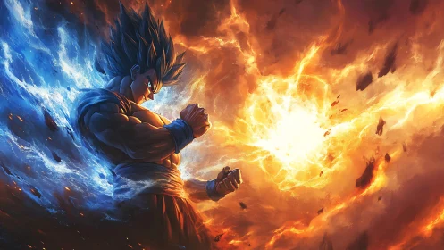 Saiyan storm forged in colliding fire and frozen light.