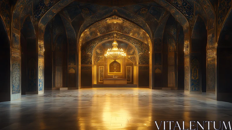 Parametric gold light in vaulted Persian-inspired prayer hall.