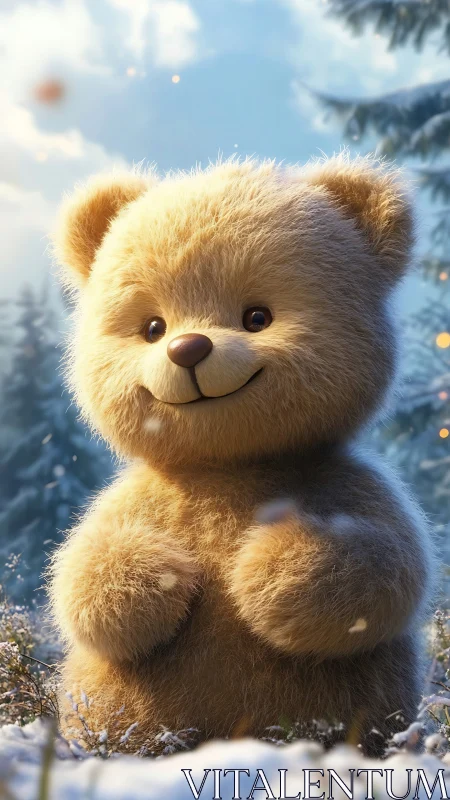 Snowy cuddle-bear beaming softly in a winter daydream.
