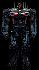 Symmetric black mech exoshell with red emissive core details.