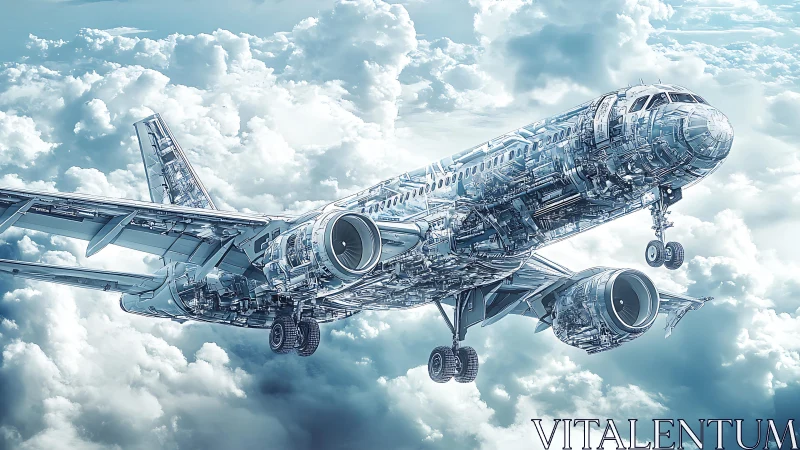 Cybernetic skyliner gliding through circuitry-streaked clouds.