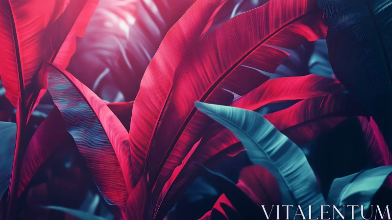 Neon banana leaves glow in dreamy, cinematic jungle light.