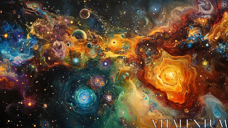 Swirling cosmic paint where starlight drifts and dreams form.