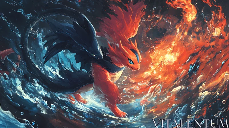Elemental dragon duel ignites a storm of fire and ocean fury.
