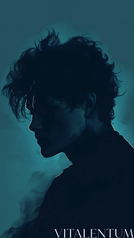 Moody teal silhouette of young man in side profile.
