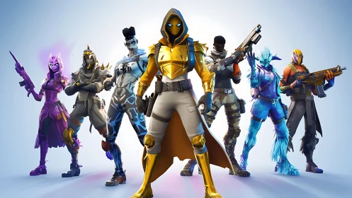 Bold squad of colorful game heroes steps into action together