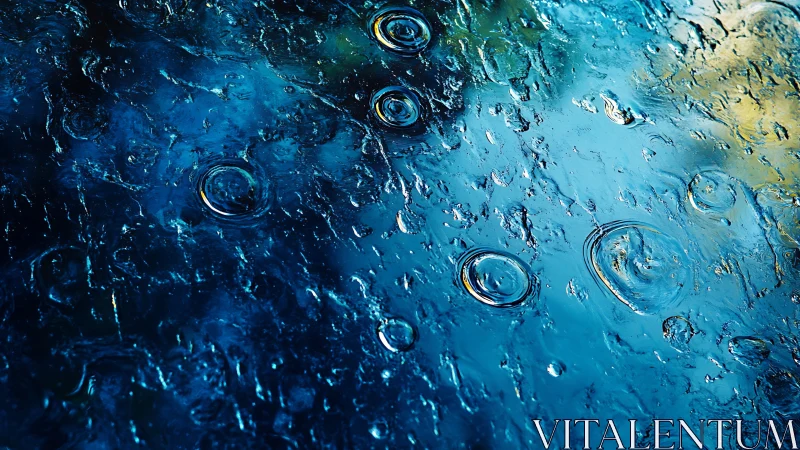 Surface tension patterns form circular ripples on wet glass