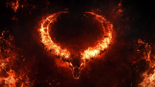 Infernal horned skull wreathed in dynamic procedural fire arc