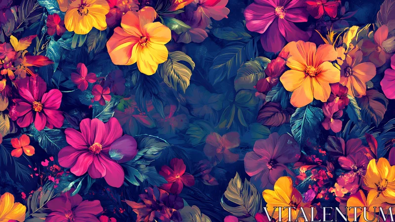 Vibrant Floral Composition with Dark Background.