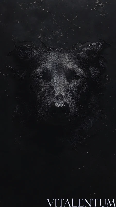 Midnight hound emerging from shadows with quiet thunder.