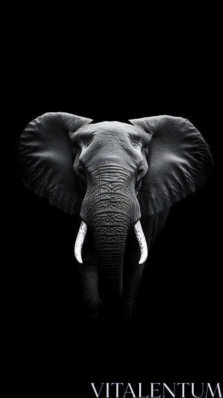 Majestic elephant portrait emerges from deep black void