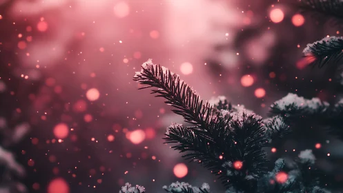 Snow‑kissed evergreen glows softly in magical winter light