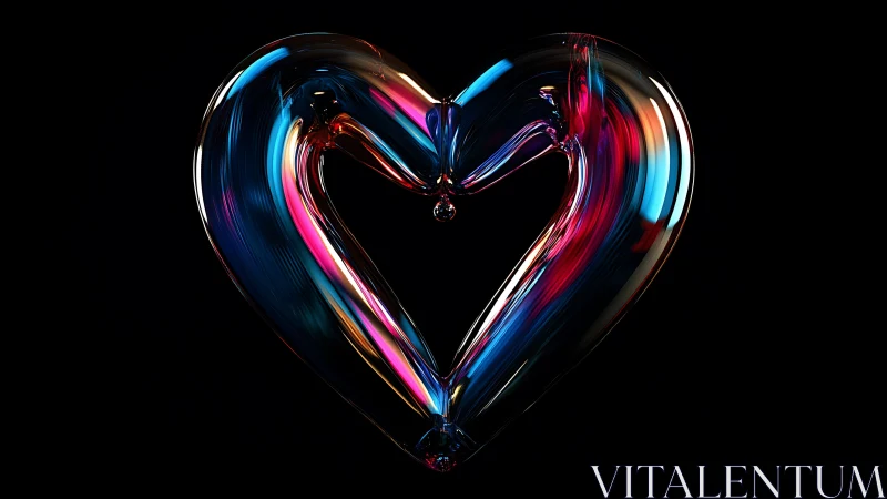 Neon glass heart shape with flowing cyan and magenta liquid gradients