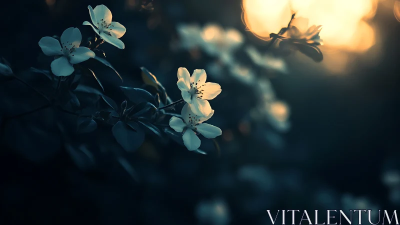 White Blossoms Glowing in Evening Twilight