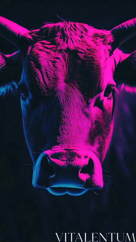Neon Night Cow Portrait in Bold Electric Farmhouse Glow.