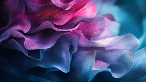 Luminescent folds in abstract pink and teal bloomscape.
