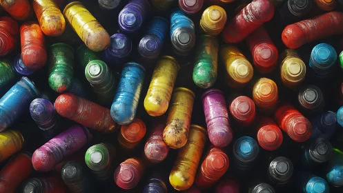 Colorful worn crayons form a vivid textured pattern overhead.