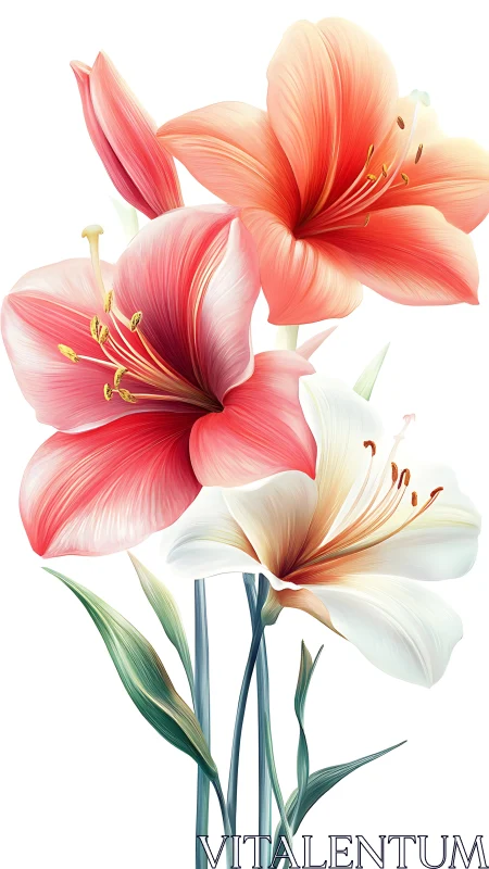Gradient Amaryllis Trio: Botanical Digital Rendering with Soft Transitions.