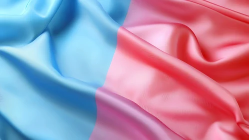 Softly Draped Blue and Pink Silk Fabric in Abstract Style.