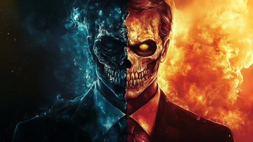 Dual-element skull gentleman merges fire and ice energies.