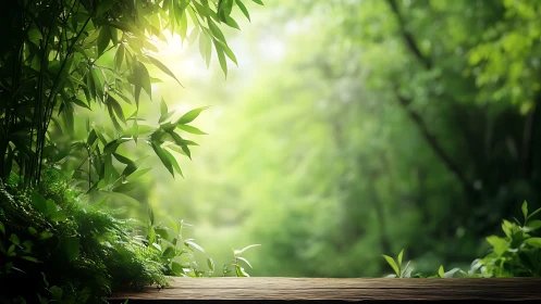 Sunlit Garden Escape: Bamboo and Wooden Serenity.