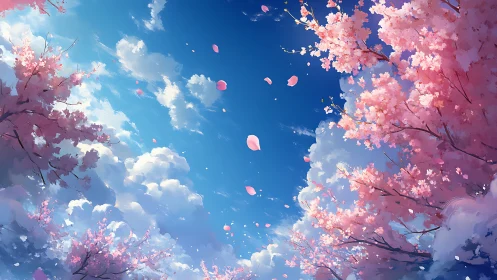 Digital depiction shows cherry blossoms framing a clouded sky