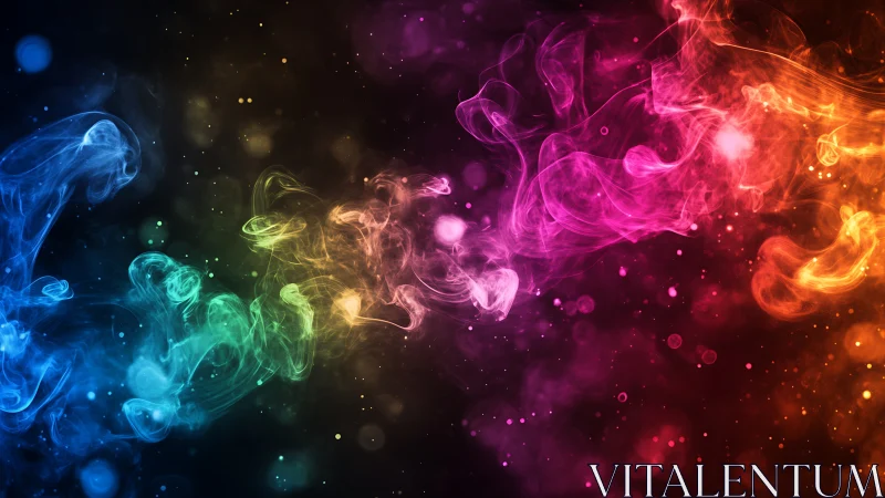 Vibrant rainbow smoke swirls across a luminous dark void.
