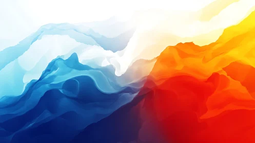 Abstract waves of fire and ice flow toward luminous sky.