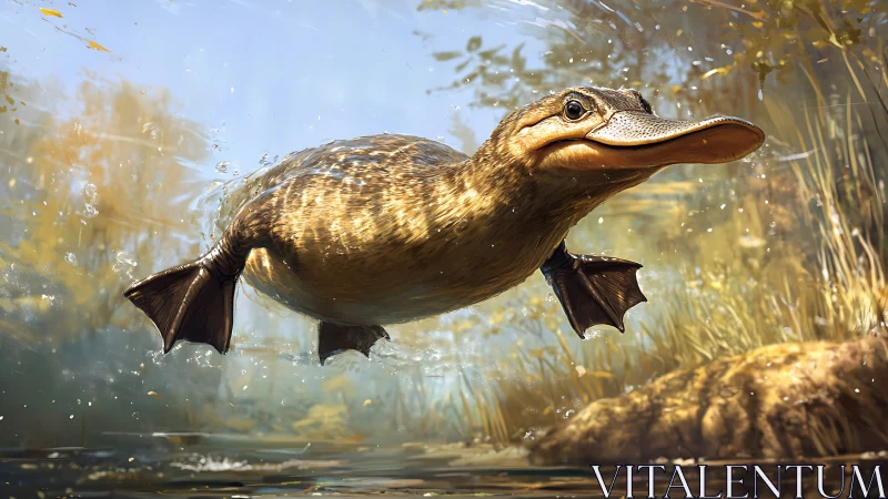 Semi-aquatic platypus rendered in dynamic underwater perspective