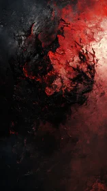 Crimson vortex collides with black void in molten abstraction.
