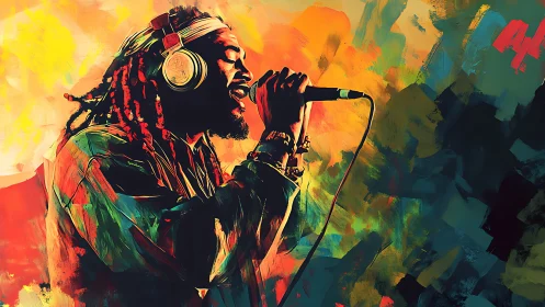 Neon-echoed vocalist pouring color-drenched soundwaves.