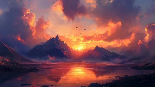 Mountains sip molten sunlight as dawn floods the valley