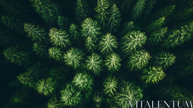 Aerial View of Dense Evergreen Forest in Natural Light Photography.