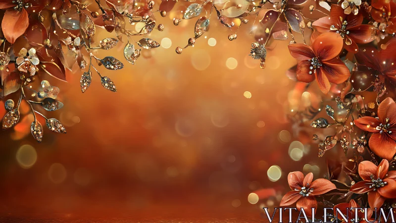 Elegant Orange Floral Border with Crystalline Gold Accents
