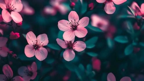 Pink Blossoms Dancing in Twilight Glow.