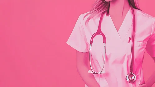 Female Healthcare Worker in Pink Scrubs, Modern Digital Art.