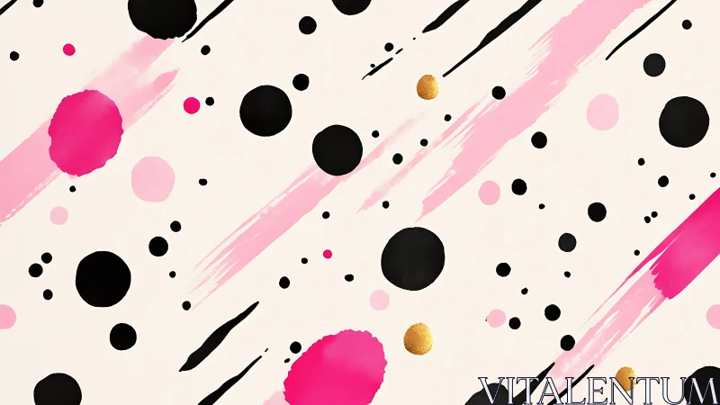 Abstract pink and black brushstroke pattern on cream background.