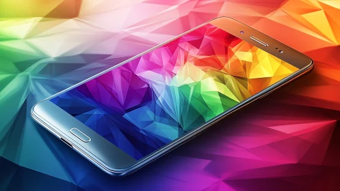 Color-rich smartphone display glows over geometric spectrum.